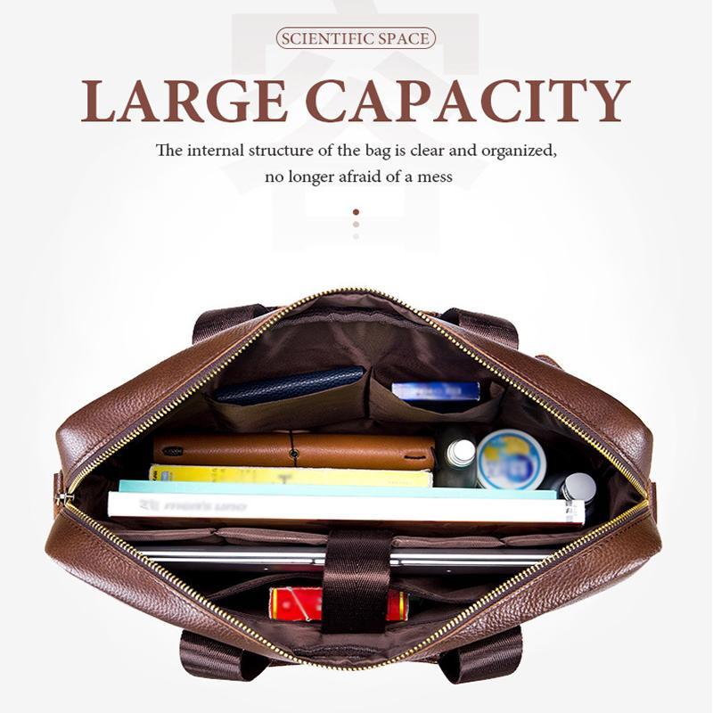 Large Capacity Retro Cowhide Briefcase - Black