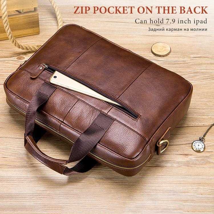 Large Capacity Retro Cowhide Briefcase - Black