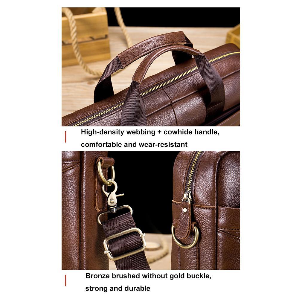 Large Capacity Retro Cowhide Briefcase - Black