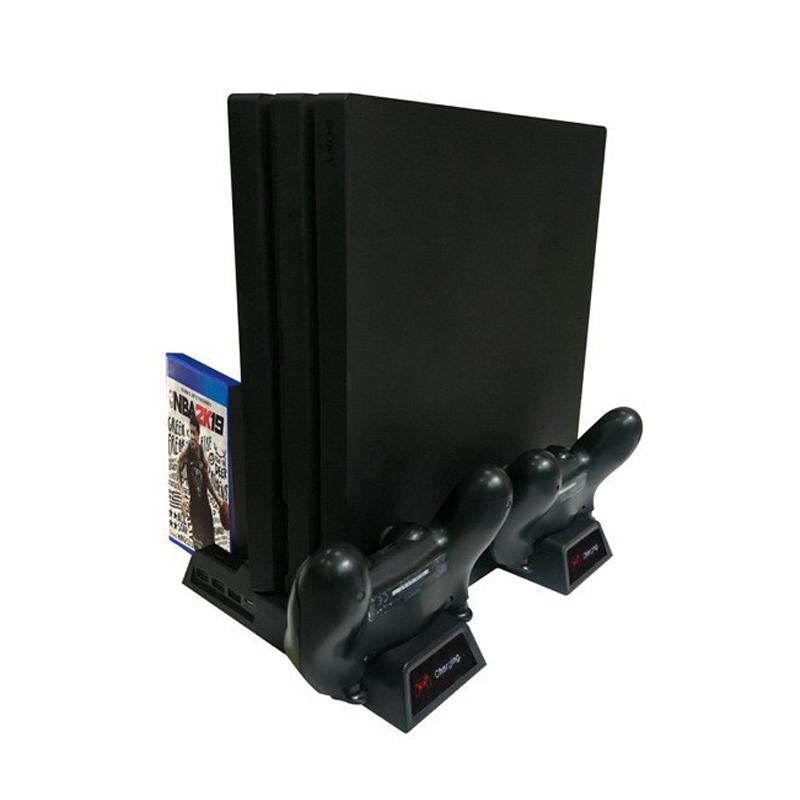 Vertical Cooling Stand with Dual Controller Charger for Ps4 - Black
