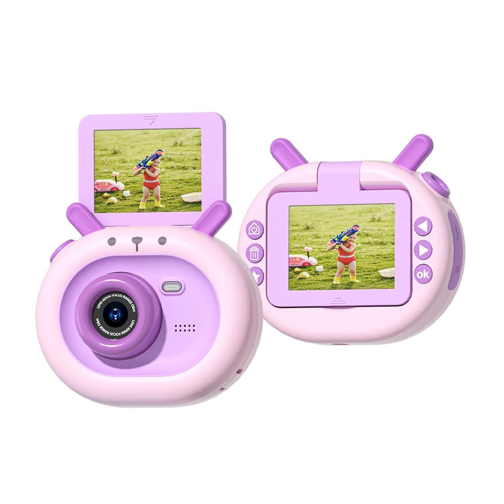 180-degree Flip-screen Cartoon Digital Camera with Stand 2.4-inch 1080p Hd - Violet