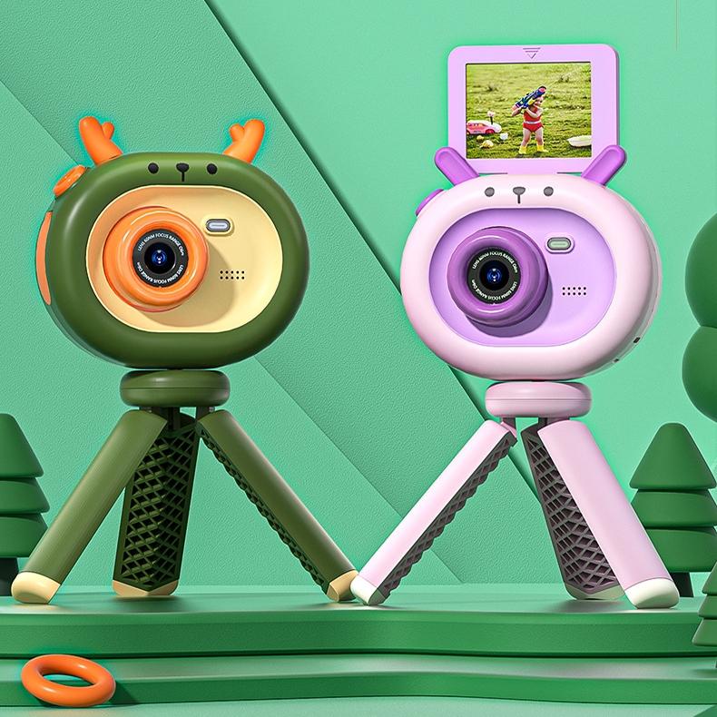 180-degree Flip-screen Cartoon Digital Camera with Stand 2.4-inch 1080p Hd - Violet