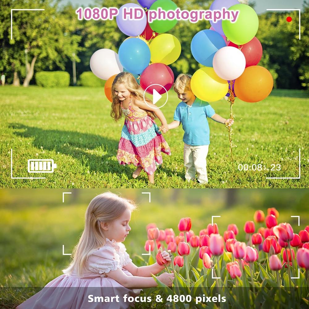 180-degree Flip-screen Cartoon Digital Camera with Stand 2.4-inch 1080p Hd - Violet