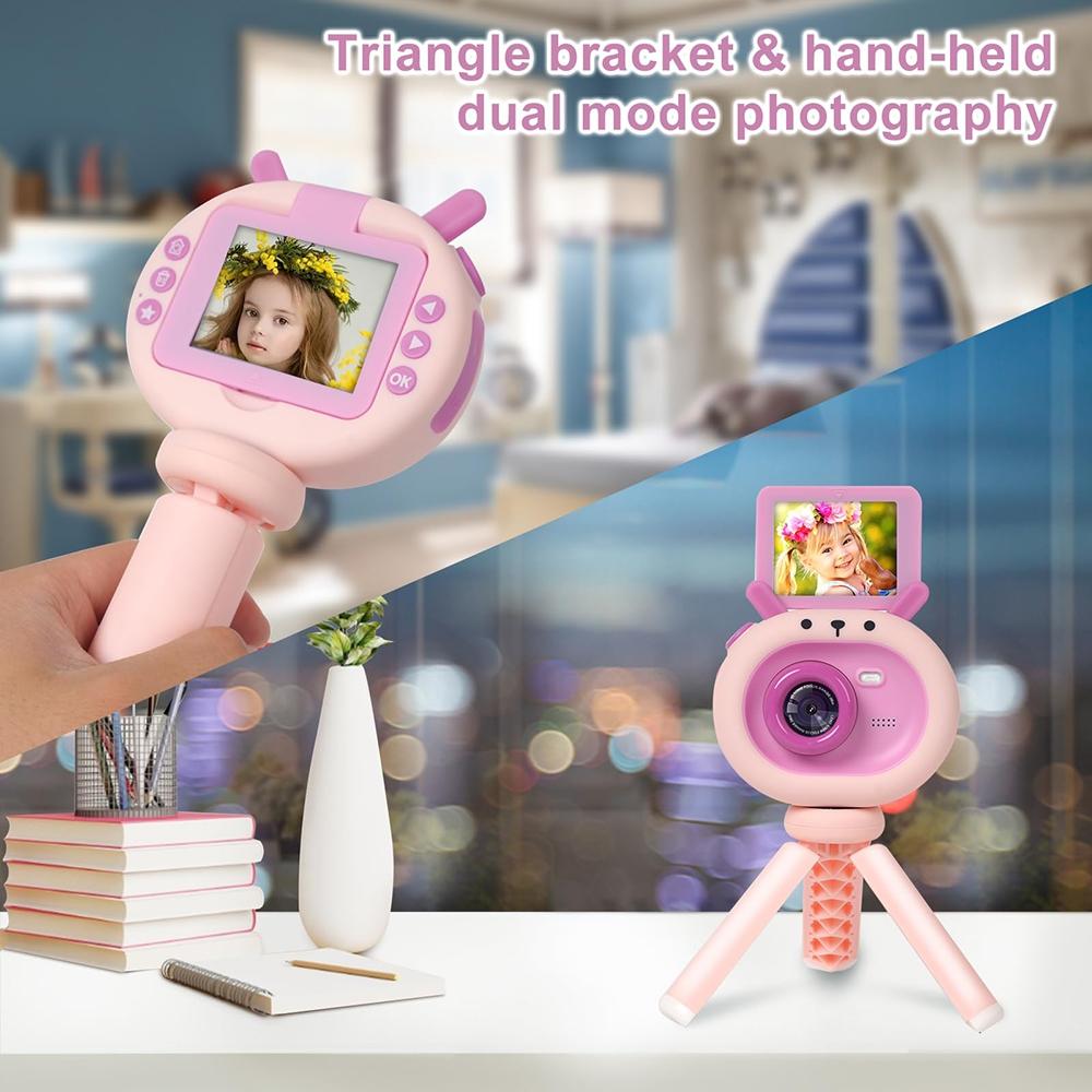 180-degree Flip-screen Cartoon Digital Camera with Stand 2.4-inch 1080p Hd - Violet