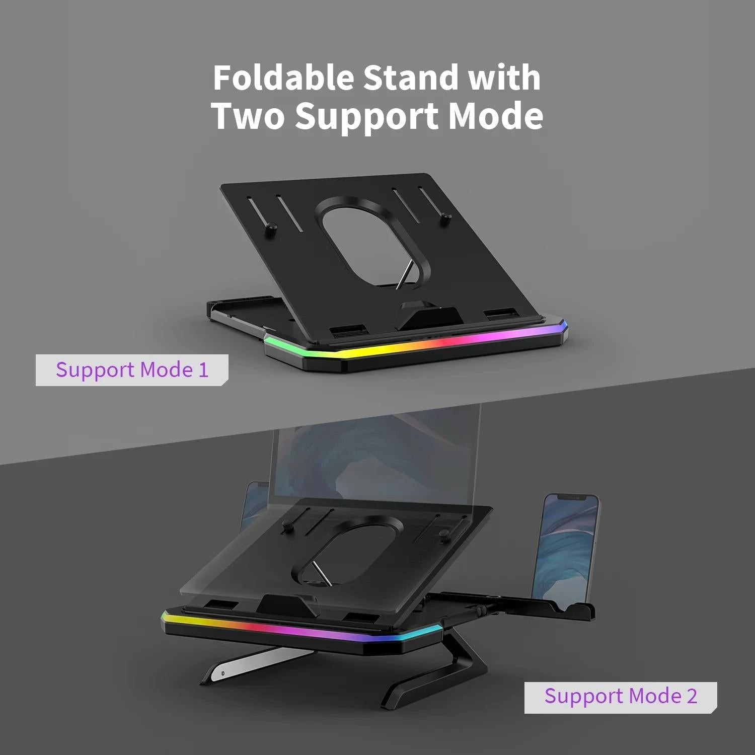 Adjustable Laptop Stand with 9 Levels of Lighting - Black