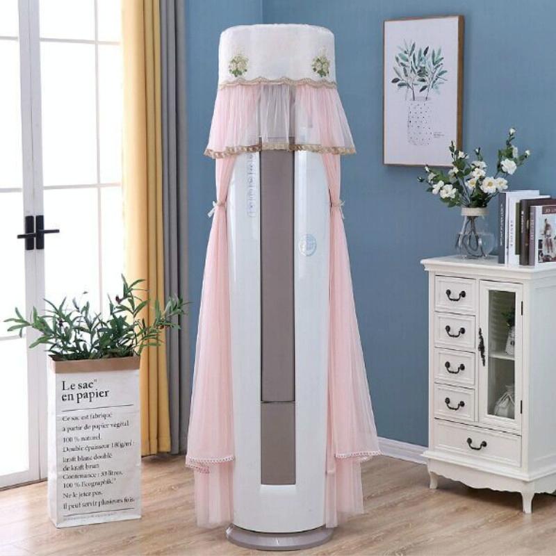 170cm Vertical Lace Air Conditioner Dust Cover - Round Column - White