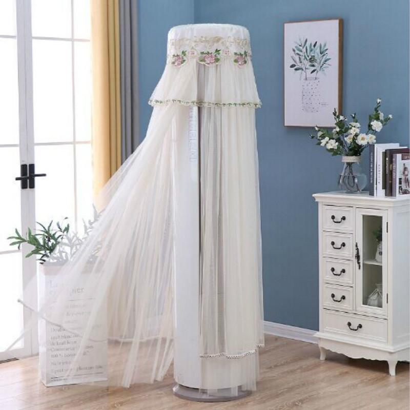 170cm Vertical Lace Air Conditioner Dust Cover - Round Column - White