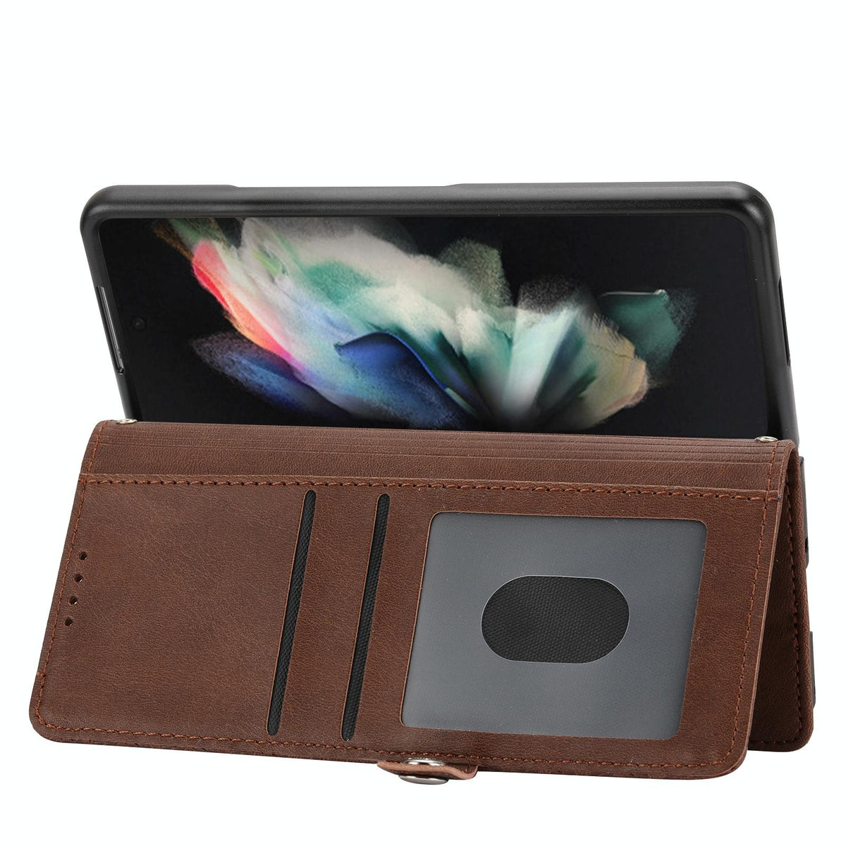 For Samsung Galaxy Z Fold4 5G Textured Leather Phone Case - Cubic Grid Design - Black