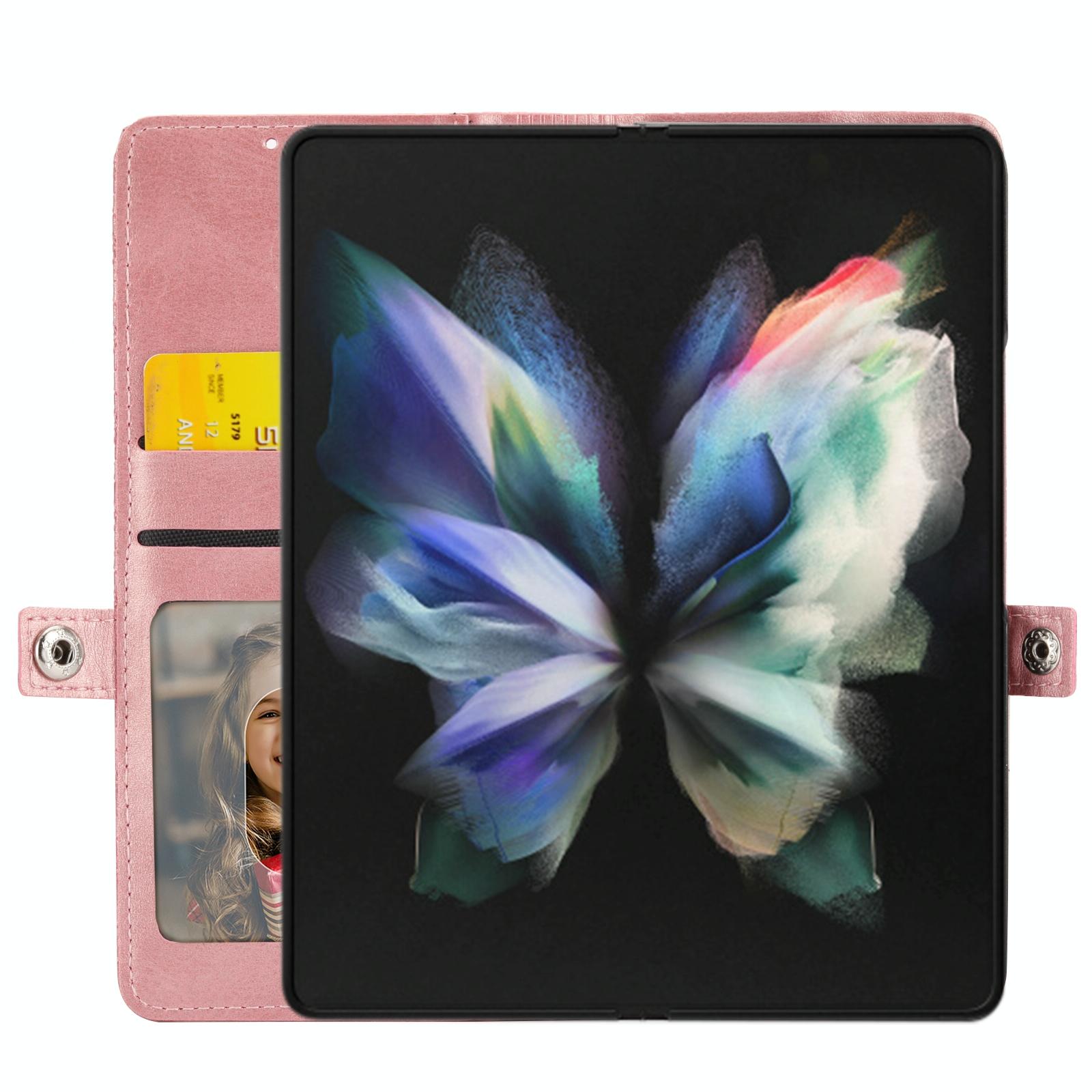 For Samsung Galaxy Z Fold4 5G Textured Leather Phone Case - Cubic Grid Design - Black