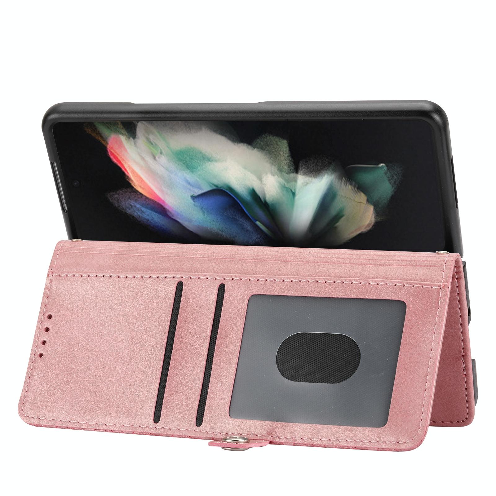 For Samsung Galaxy Z Fold4 5G Textured Leather Phone Case - Cubic Grid Design - Black