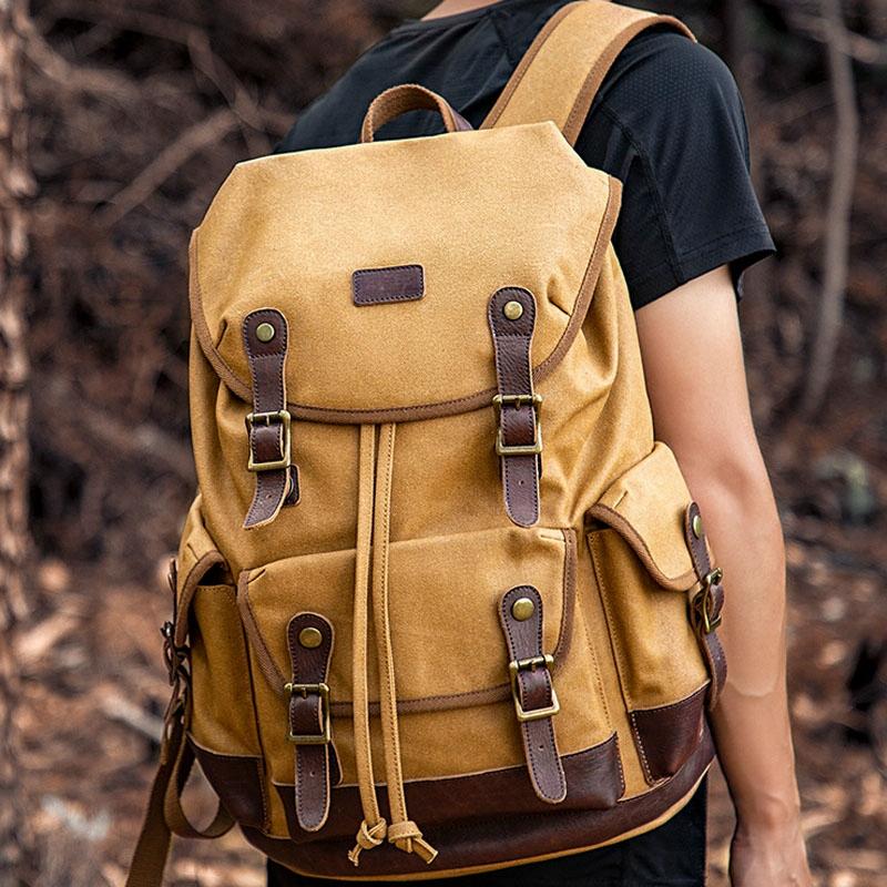 Travel-ready Retro Canvas Backpack - Spacious Design - Gray