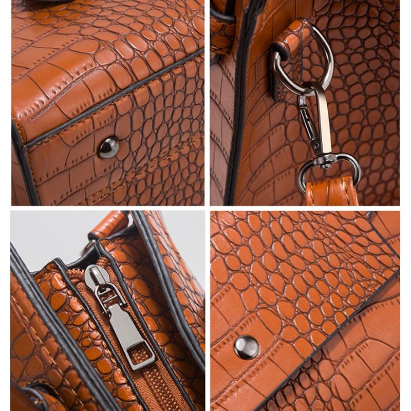 Large Capacity 3-in-1 Crocodile Print Crossbody Tote - Diagonal Design - Black