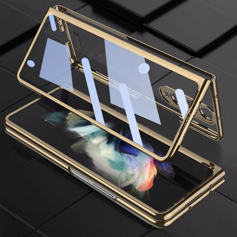 For Samsung Galaxy Z Fold4 5G Full Coverage Electroplated Glass Case - Transparent
