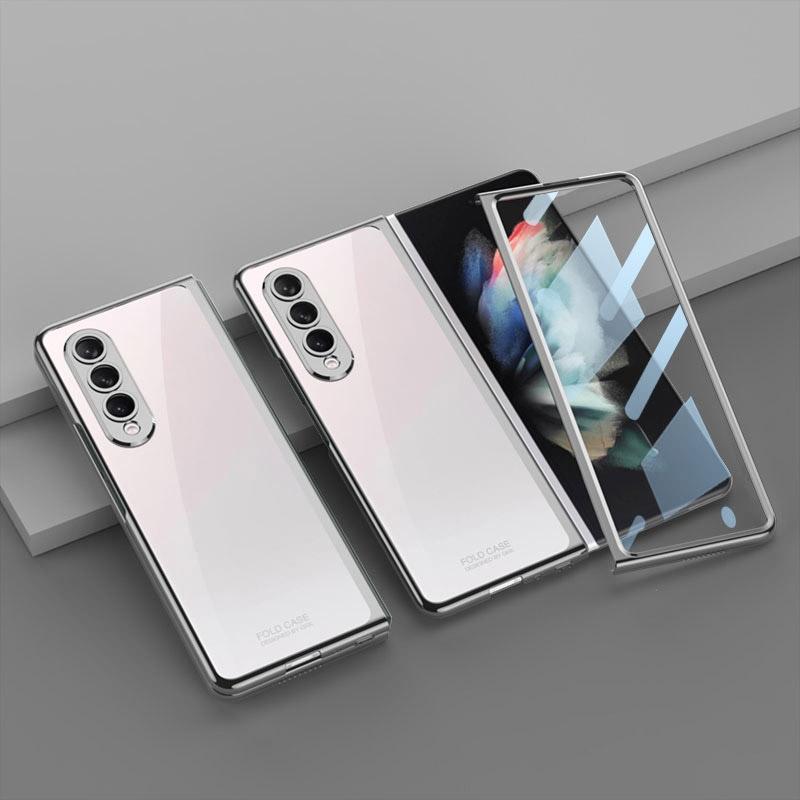 For Samsung Galaxy Z Fold4 5G Full Coverage Electroplated Glass Case - Transparent