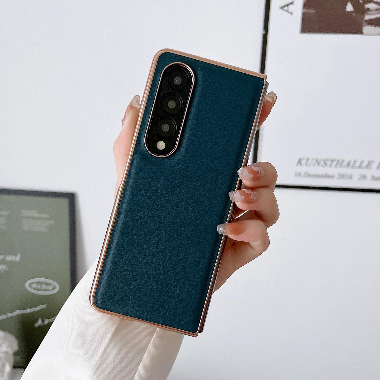 For Samsung Galaxy Z Fold4 5G Xiaoya Series Genuine Leather Plating Case - Black