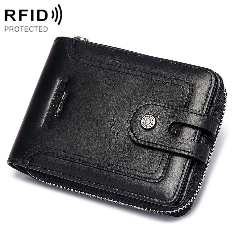 Men Leather Wallet with Rfid Protection and Coin Pocket - Black