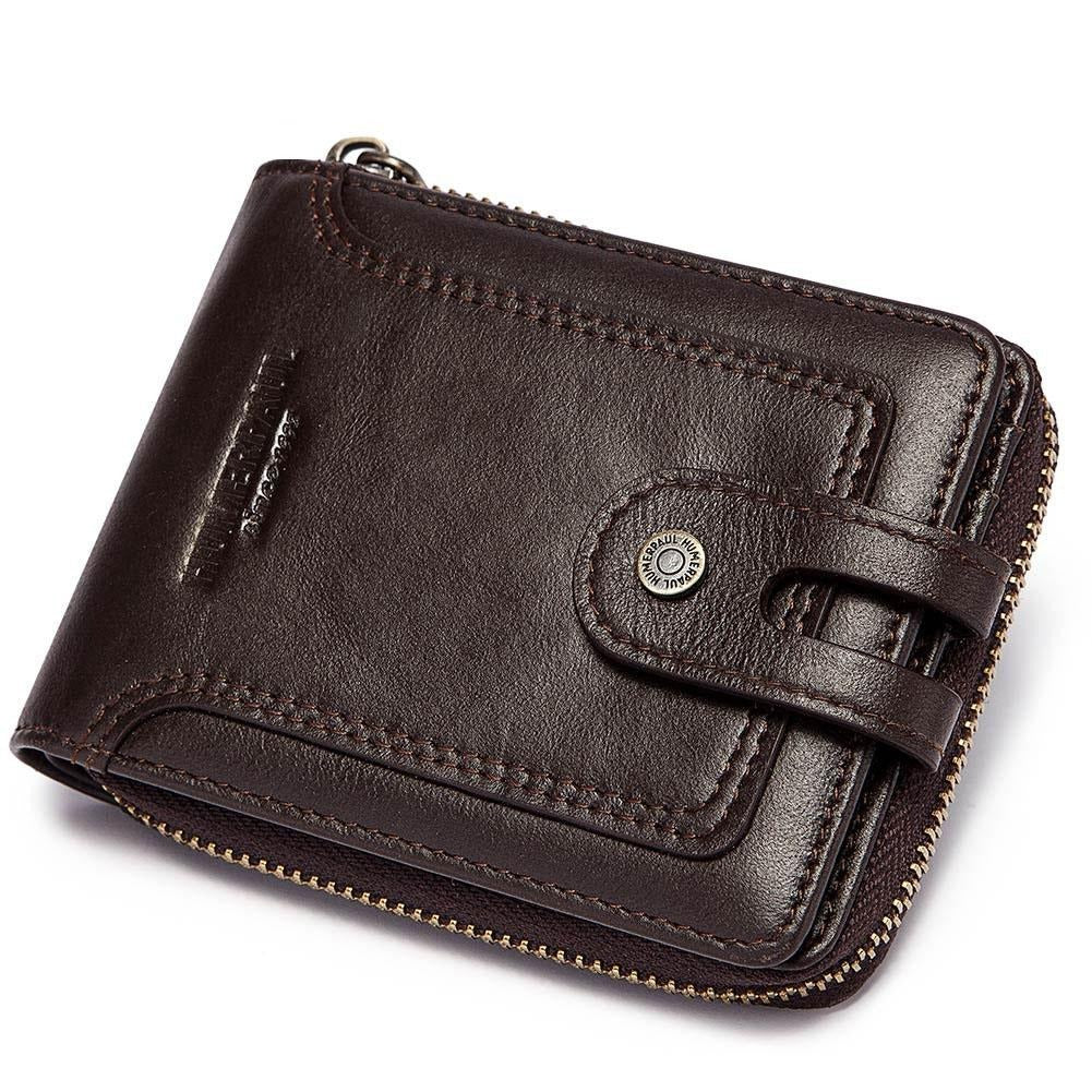 Men Leather Wallet with Rfid Protection and Coin Pocket - Black