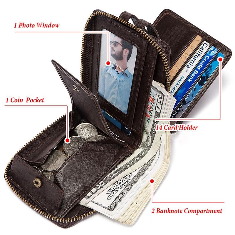 Men Leather Wallet with Rfid Protection and Coin Pocket - Black