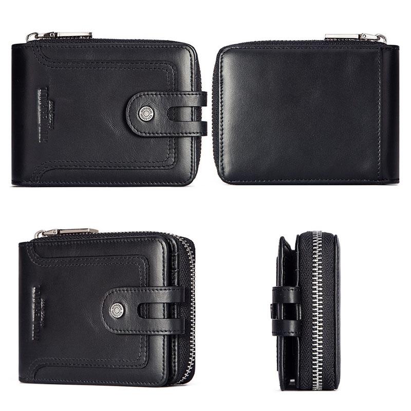 Men Leather Wallet with Rfid Protection and Coin Pocket - Black