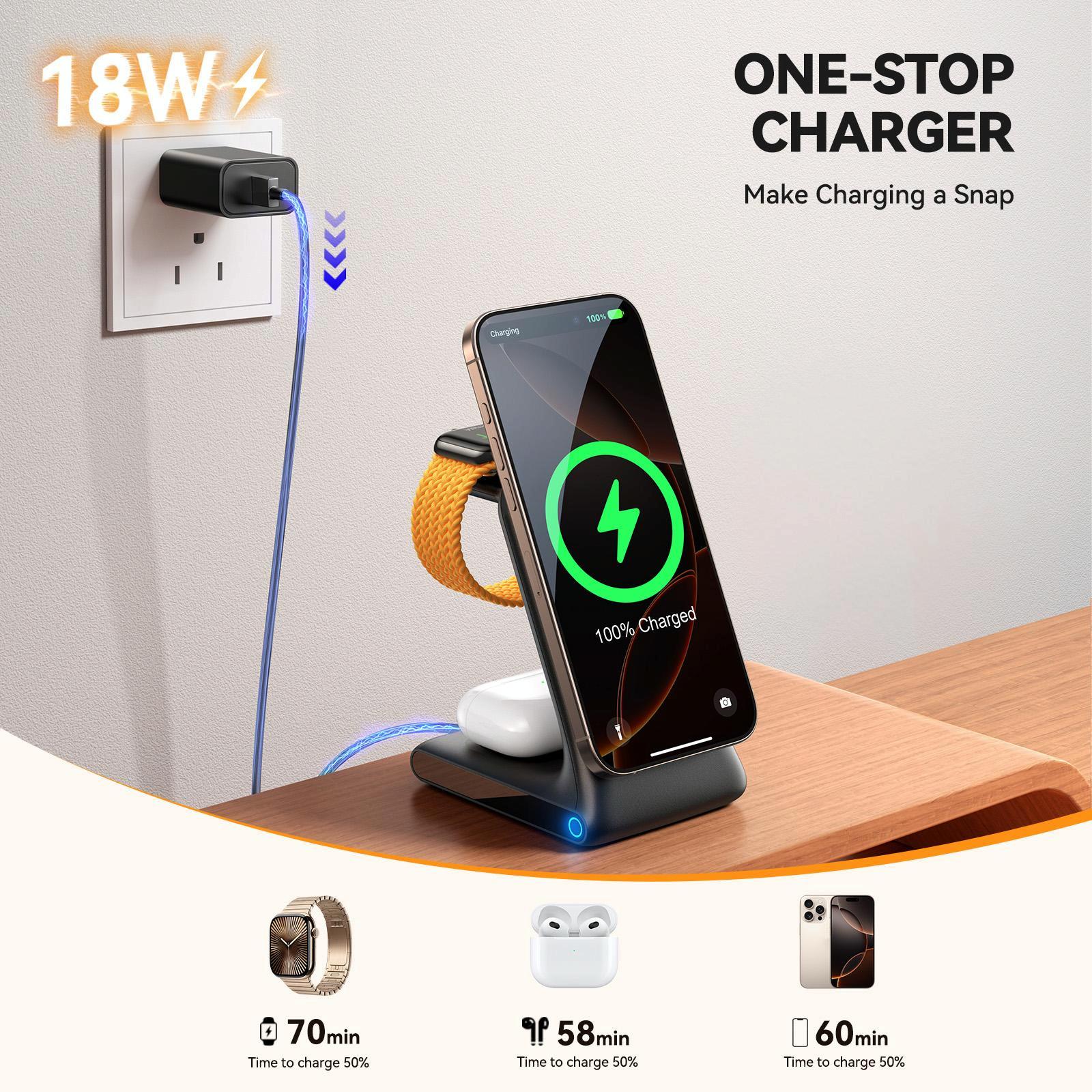 3 In 1 Magnetic Wireless Charger & Phone Holder