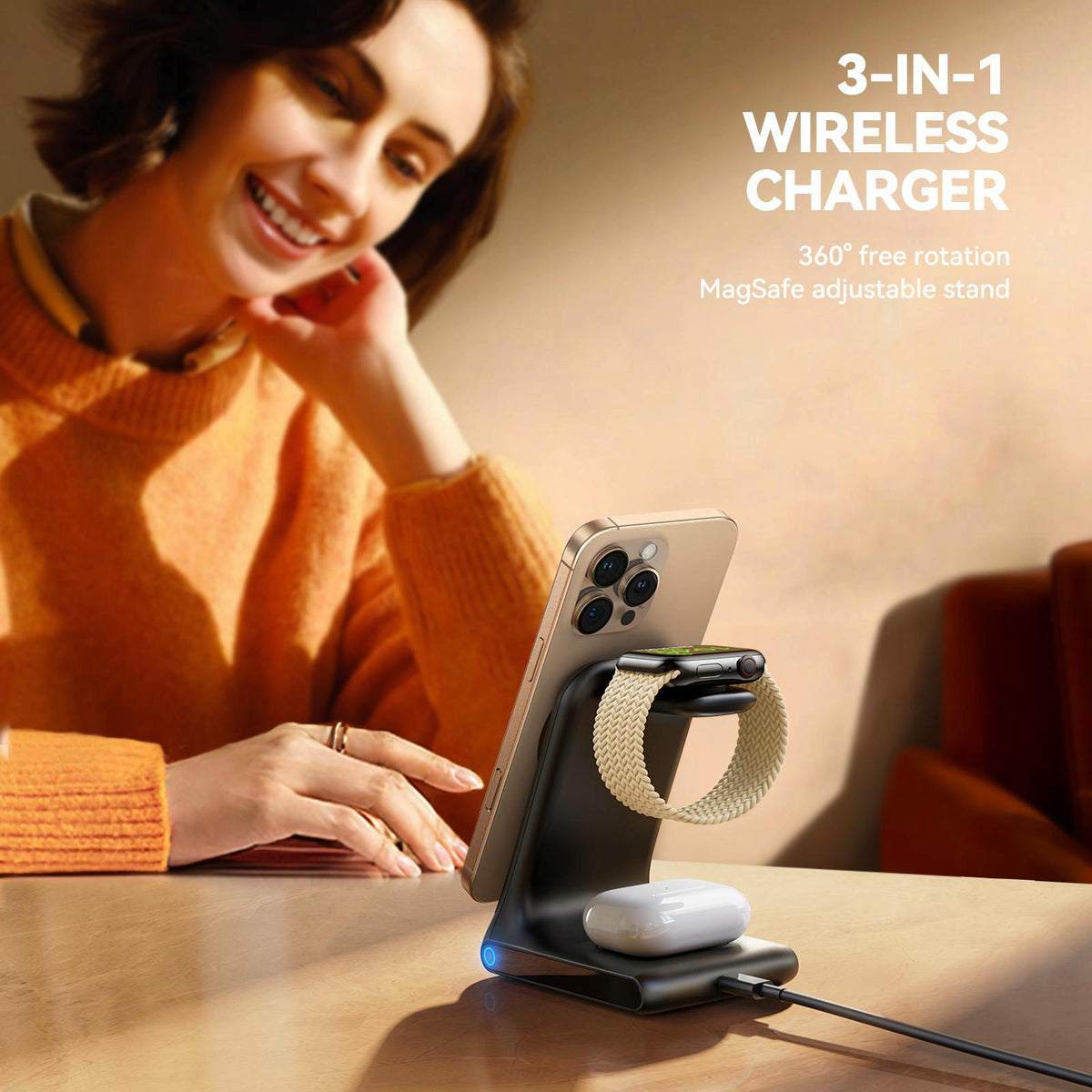 3 In 1 Magnetic Wireless Charger & Phone Holder
