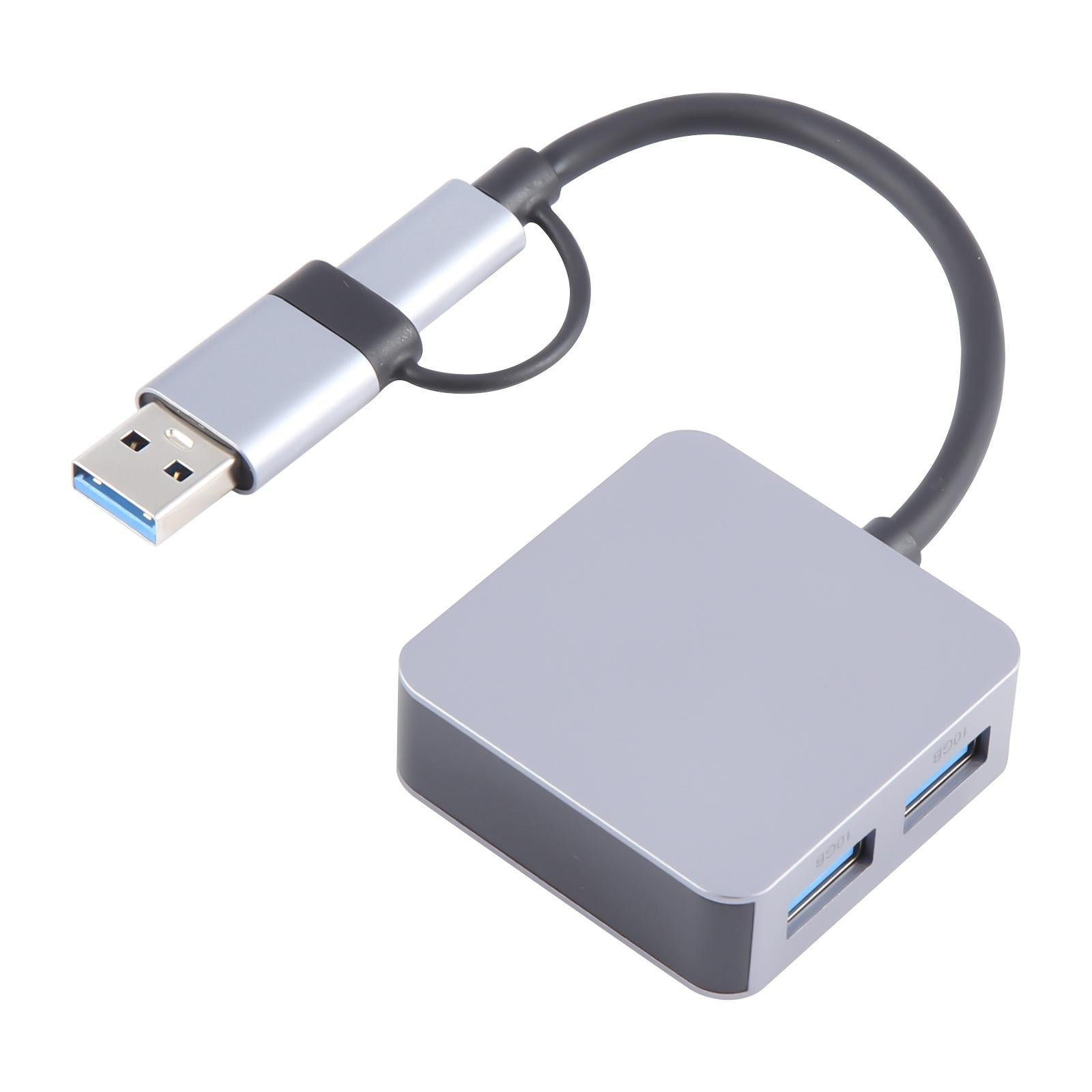 4-In-2 Usb + Usb-C 4 Port Hub Adapter Grey