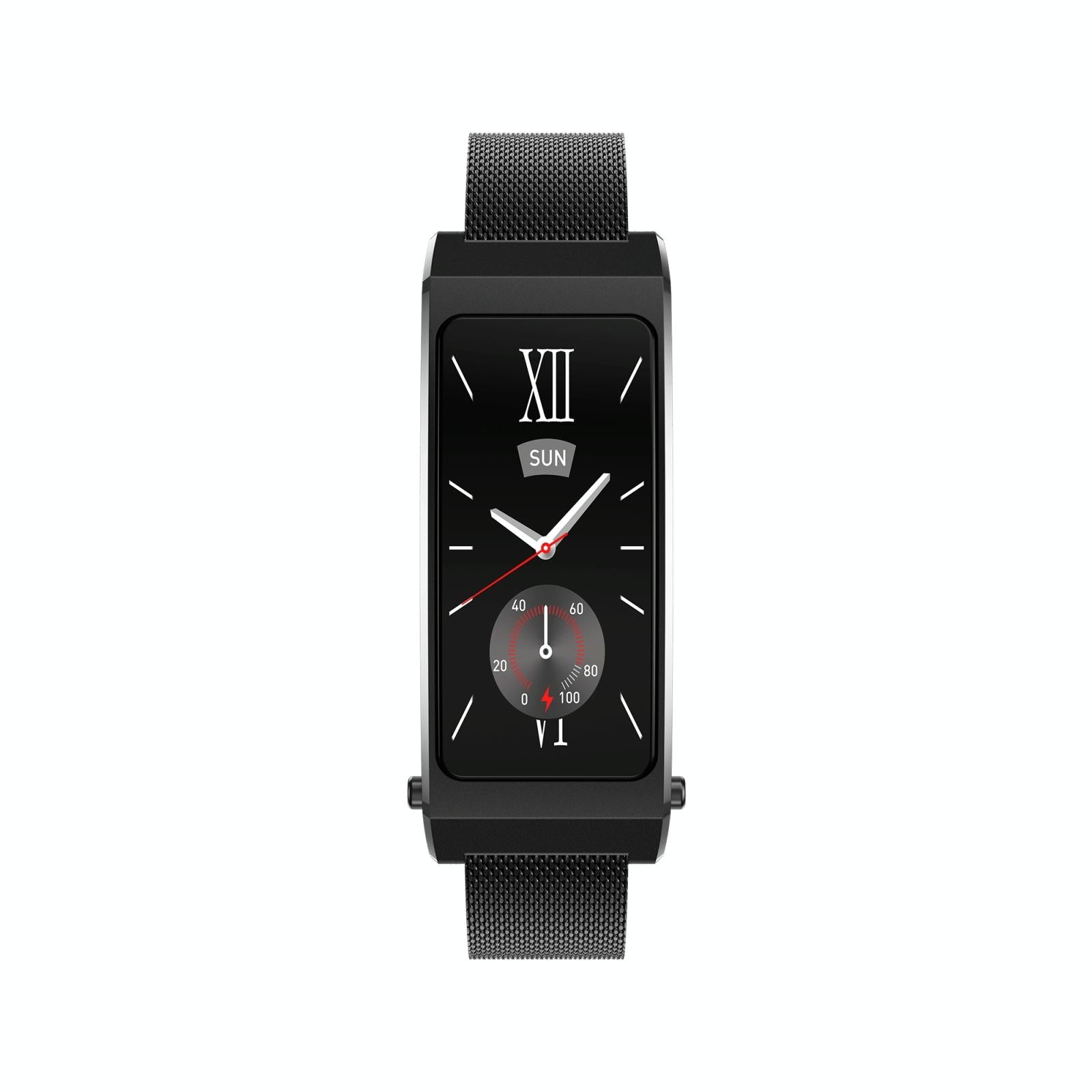 Smart Health Monitoring Bracelet With Bt Call And Leather Strap - Black Steel Strap