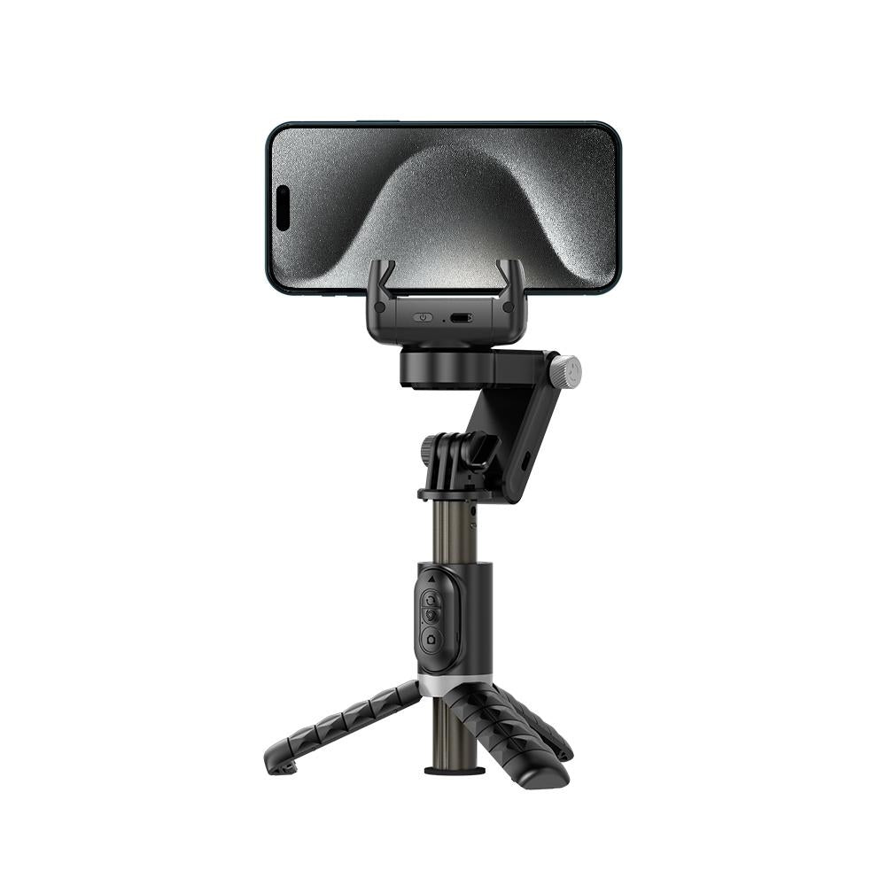 Desktop Gimbal Stabilizer with Fill Light and Selfie Stick - Black