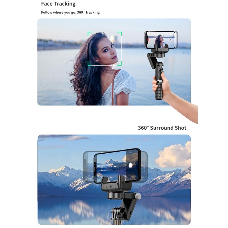 Desktop Gimbal Stabilizer with Fill Light and Selfie Stick - Black