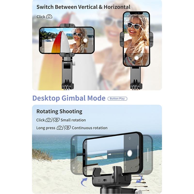 Desktop Gimbal Stabilizer with Fill Light and Selfie Stick - Black