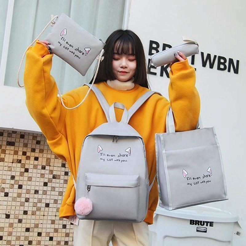 Versatile 4-piece Travel Backpack Set - Light Grey