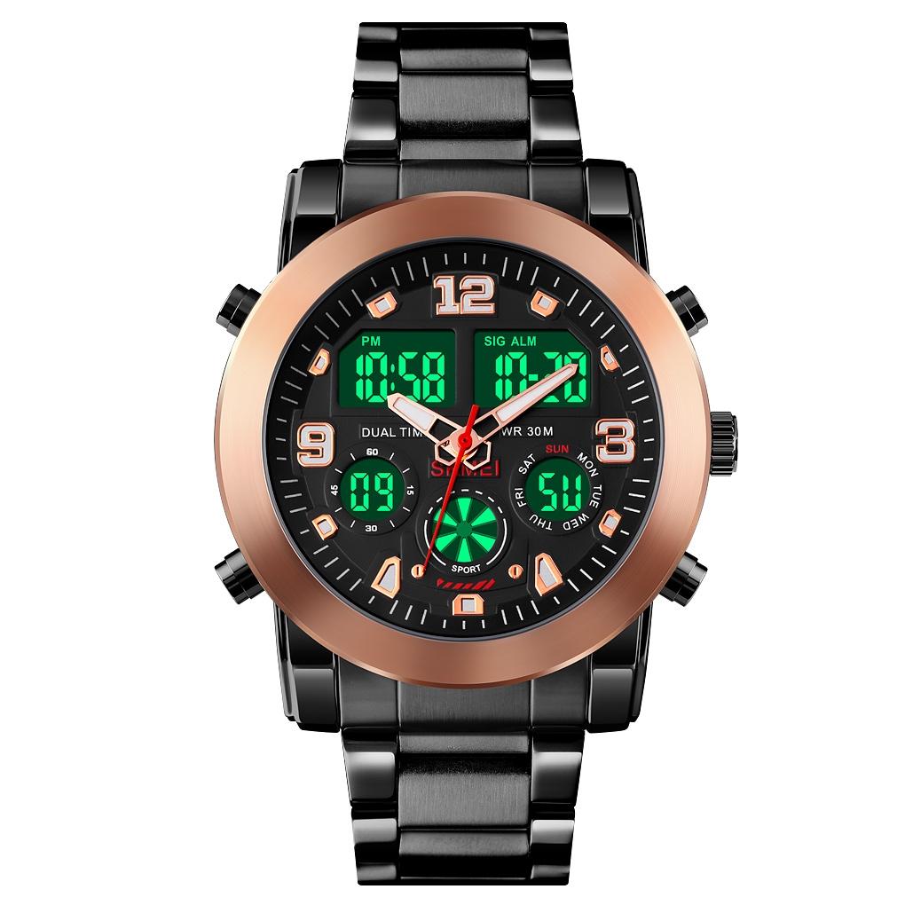 Triple Display Luminous Digital Watch - 1642 - Rose Gold