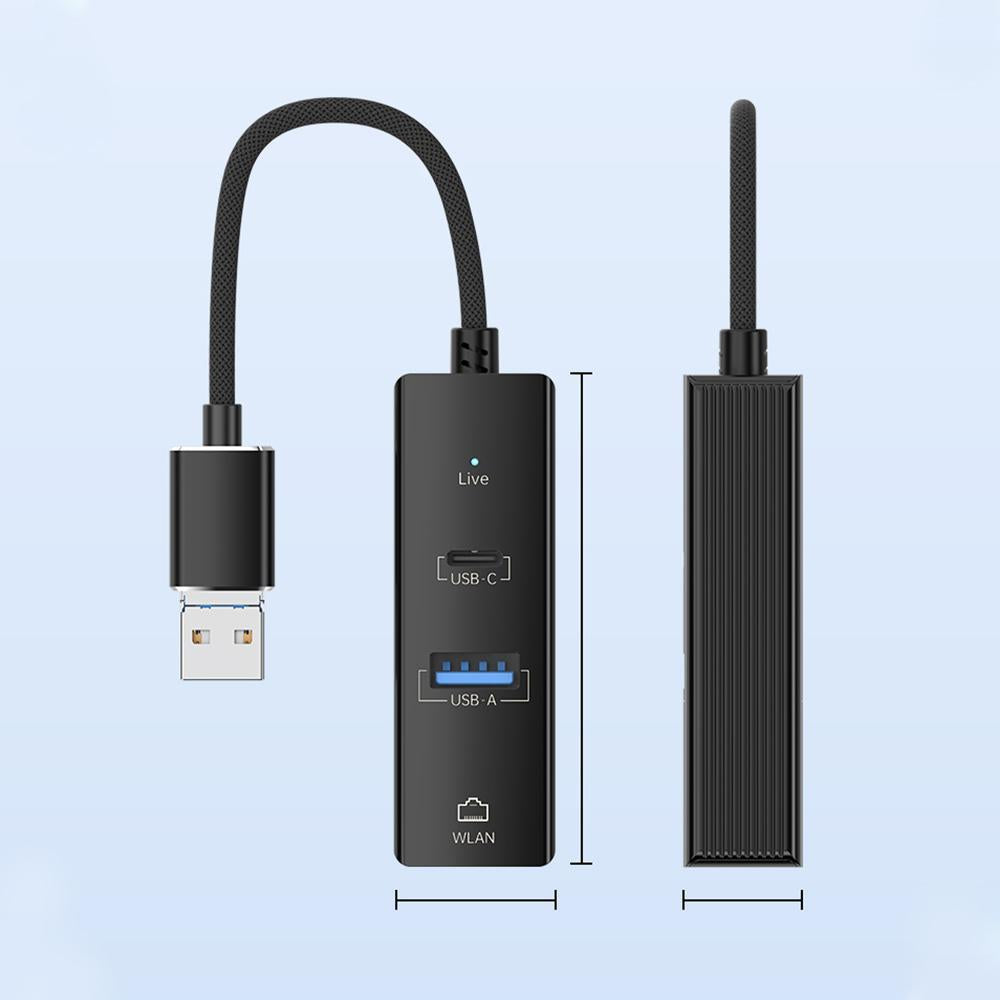 8 Pin To Type-C Rj45 Usb-A Hub Converter - Black