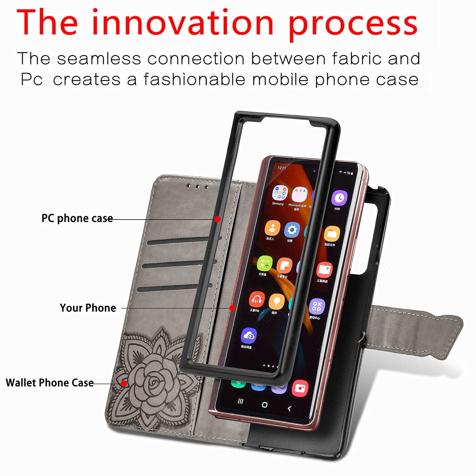 For Samsung Galaxy Z Fold4 5G Embossed Butterfly Love Leather Case - Flower Design - Black