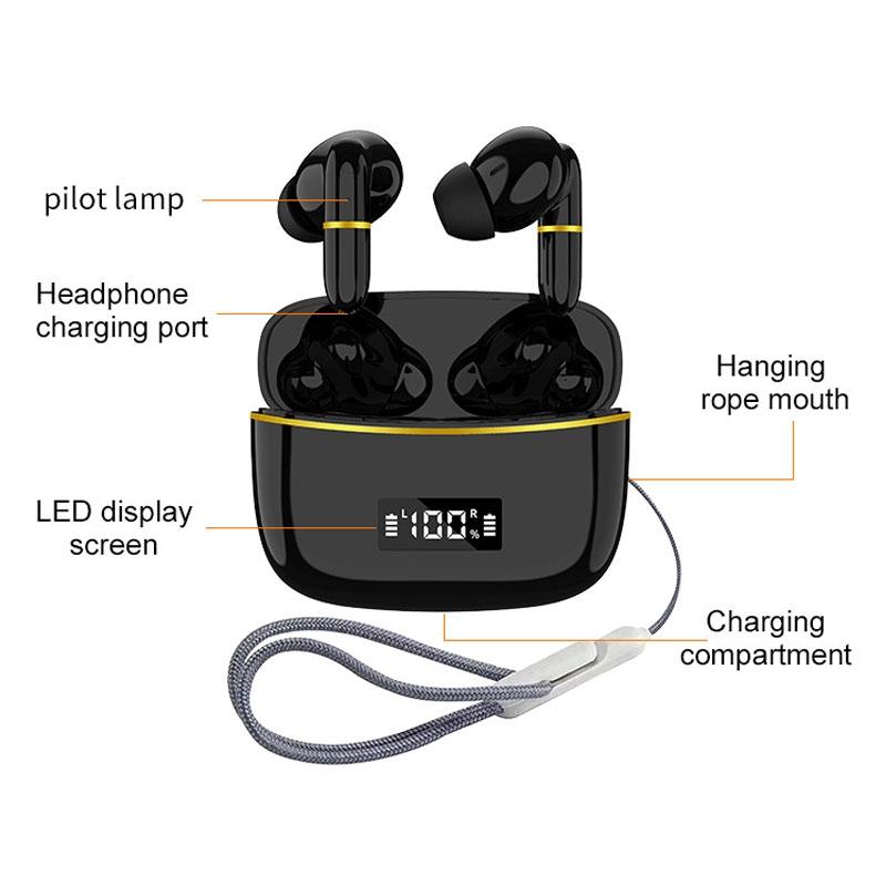 Wireless In-ear Earphones with Digital Charging Case - J2 - Black
