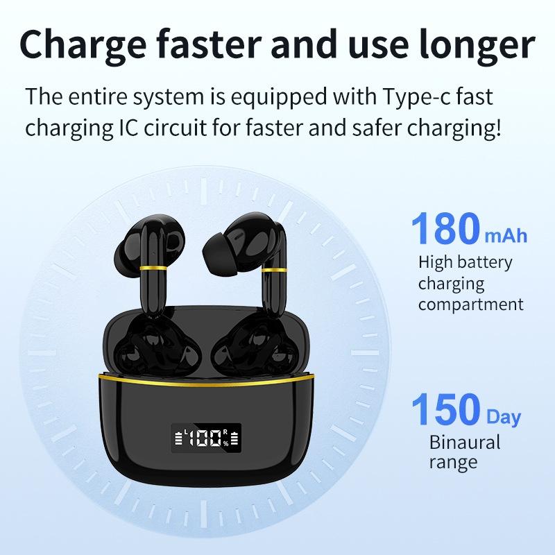 Wireless In-ear Earphones with Digital Charging Case - J2 - Black