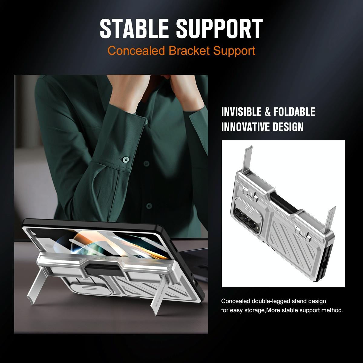 For Samsung Galaxy Z Fold4 5G Shockproof Tpu Pc Case With Pen - Black