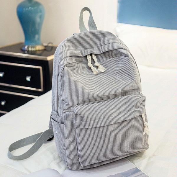 Girls&#39; and Women Corduroy Backpack - School - Light Grey