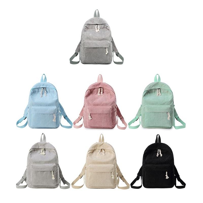 Girls' and Women Corduroy Backpack - School - Light Grey