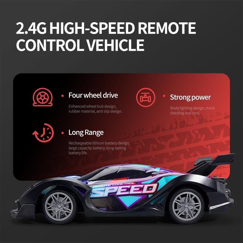 Remote Control Racing Car with Colourful Lights 4wd - Blue