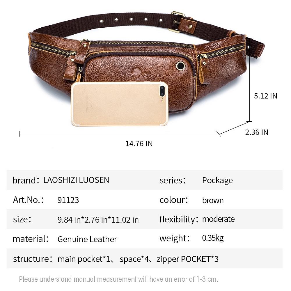 Vintage Leather Waist Bag For Men - Black