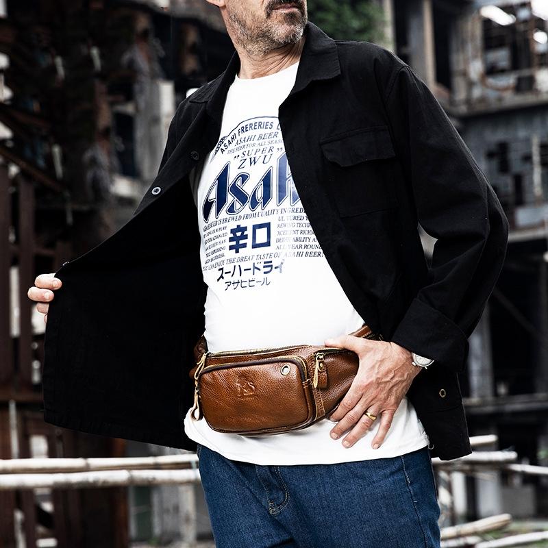 Vintage Leather Waist Bag For Men - Black