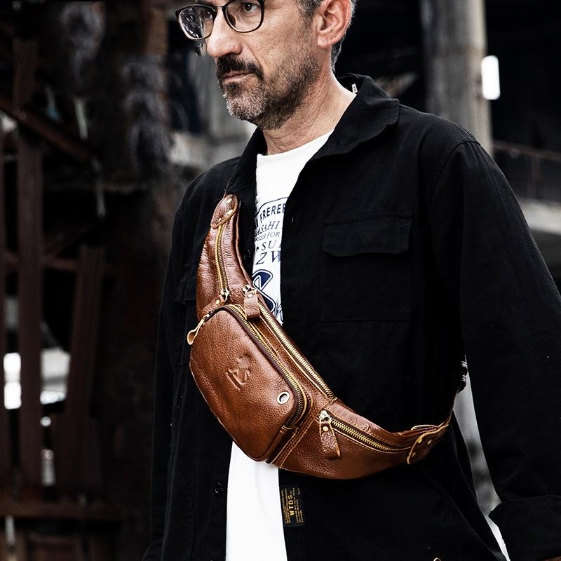 Vintage Leather Waist Bag For Men - Black