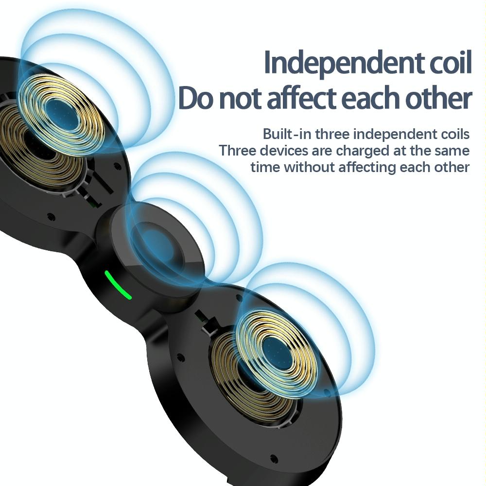 15W 3 In 1 Magnetic Wireless Charger For Phones Watch & Airpods - Black