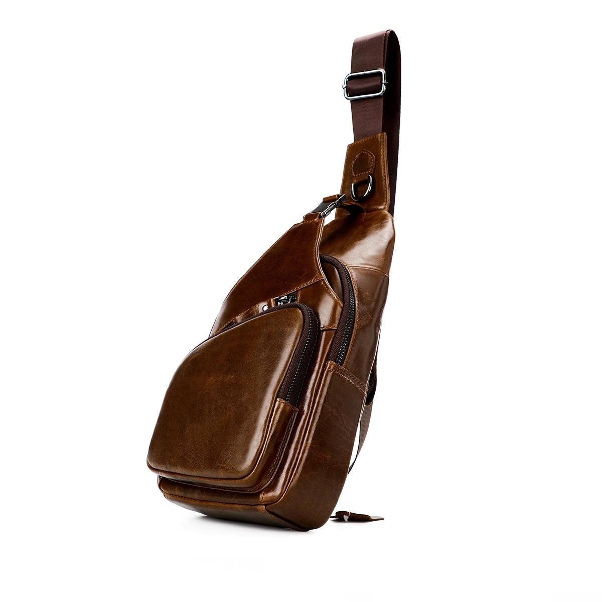 Retro Leather Chest Bag For Men - Coffee