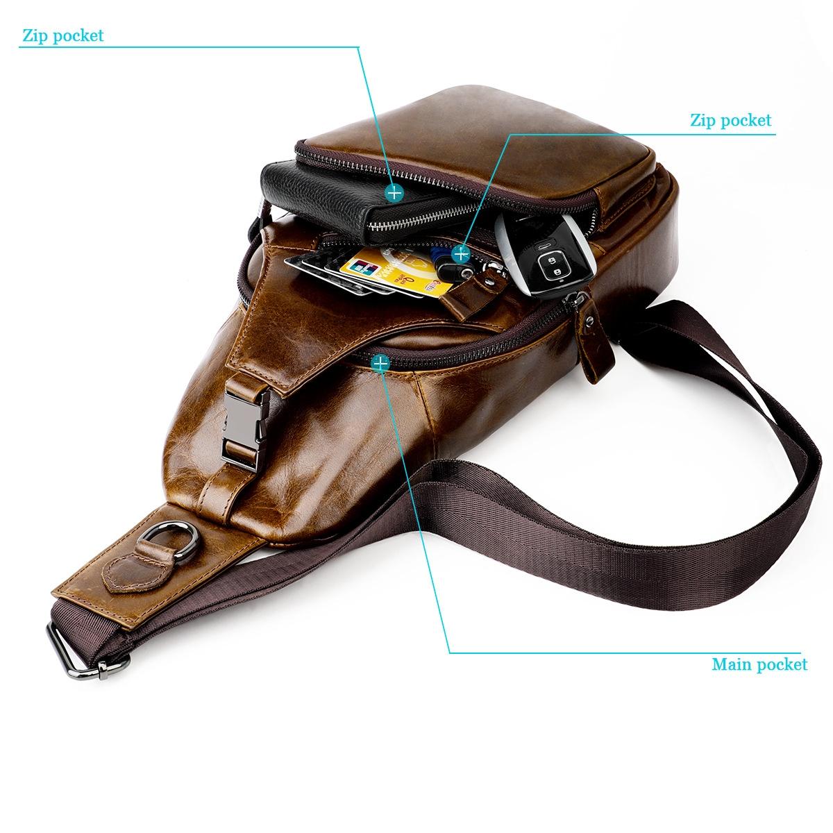 Retro Leather Chest Bag For Men - Coffee