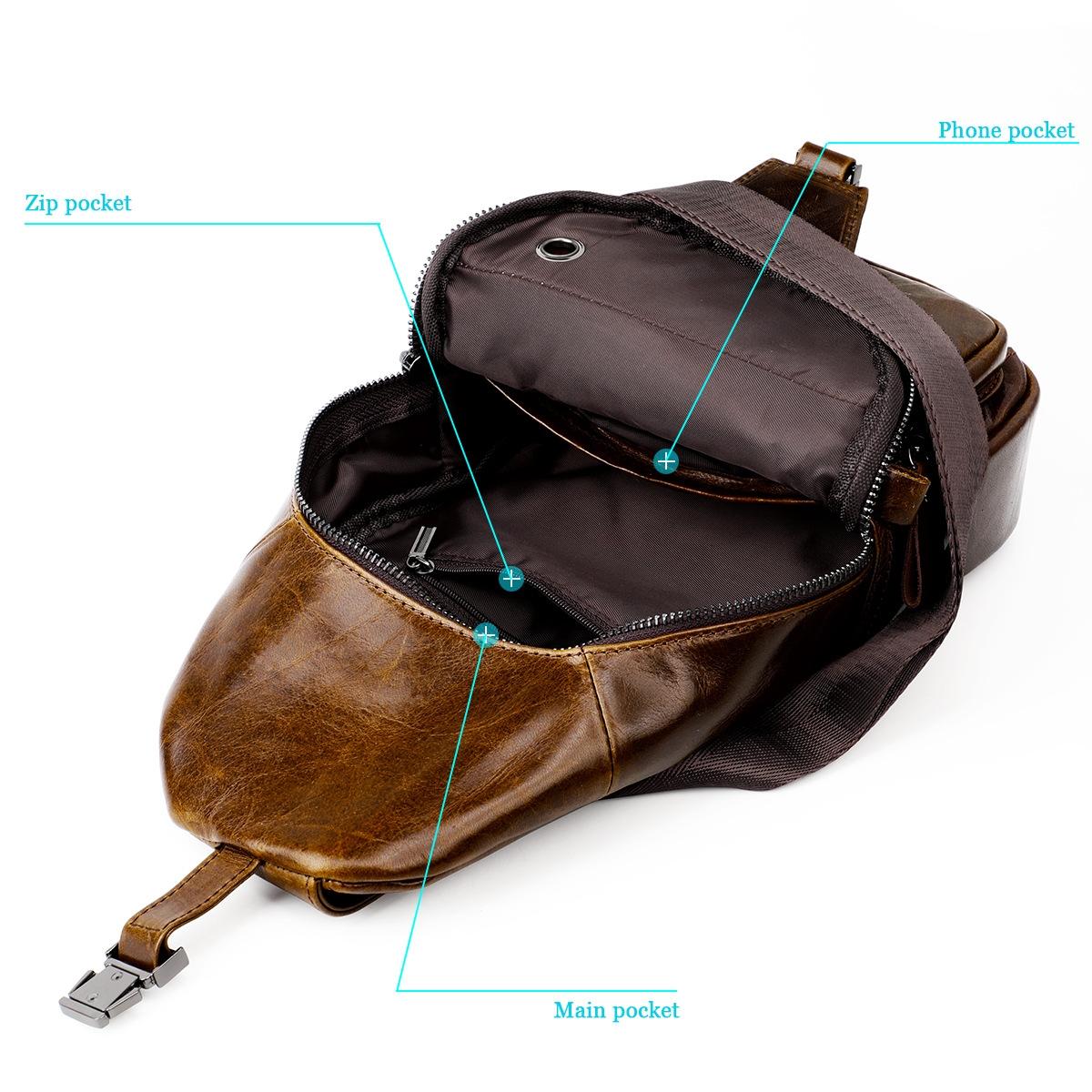 Retro Leather Chest Bag For Men - Coffee