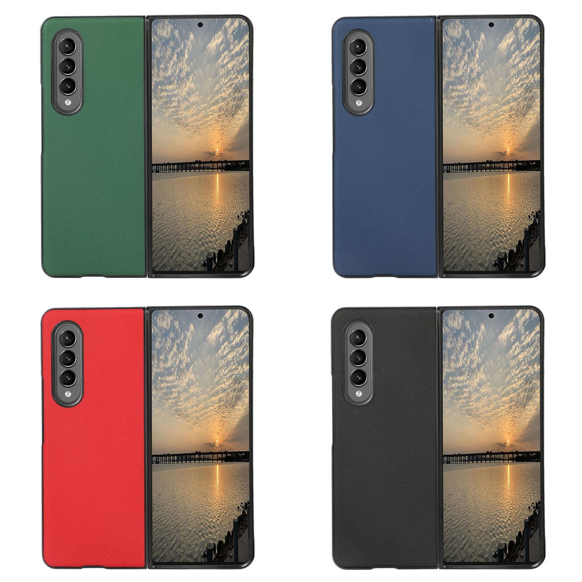 For Samsung Galaxy Z Fold4 5G Fold 4 Cross Texture Pu Leather Case - Black