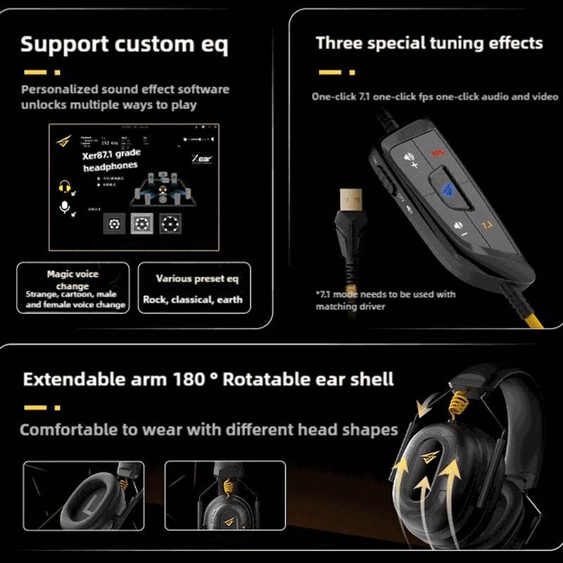 7.1 Gaming Headset For Pc And Mobile Black