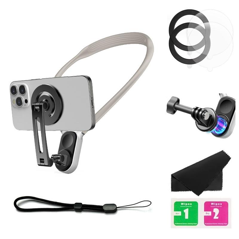 Versatile Magnetic Neck Holder for Phones and Action Cameras - Black